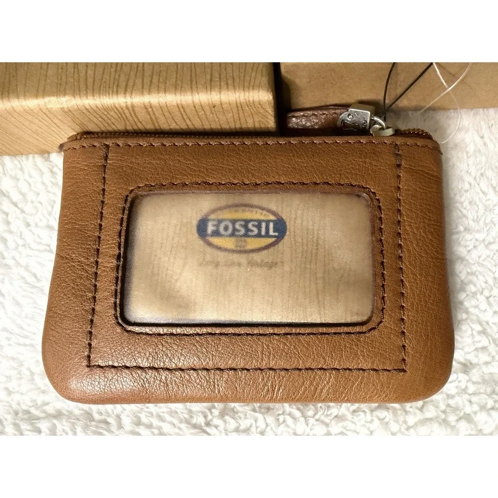 Fossil Maddox Chestnut Pebbled Leather Zip Coin Keyhole NEW NIB Vtg Change Brown